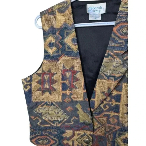 Vintage Deborah Murray Abstract Tapestry Western Vest Size L/G Made in Canada - Picture 4 of 9